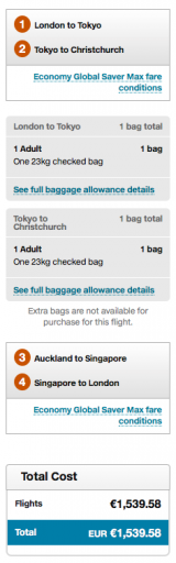 Air New Zealand RTW Ticket - Ticket Price