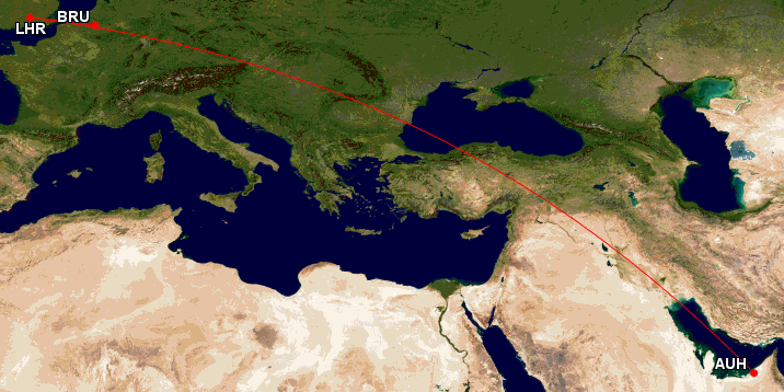 AUH-LHR-BRU in first en business class op 1 award ticket!