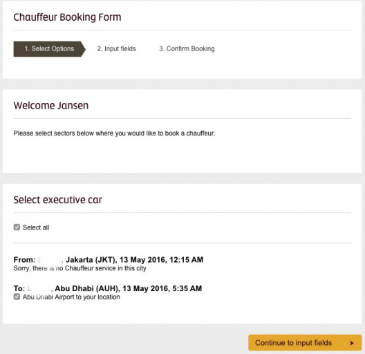 Etihad Guest Awards Boeken - Chauffeur Service Details