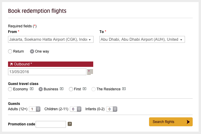 Etihad Guest Awards Boeken - Search Business Class