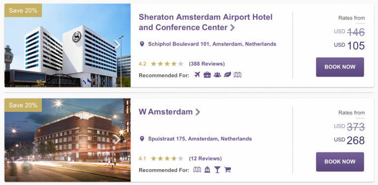 Ook deze week dezelfde hotels in Amsterdam, maar andere tarieven