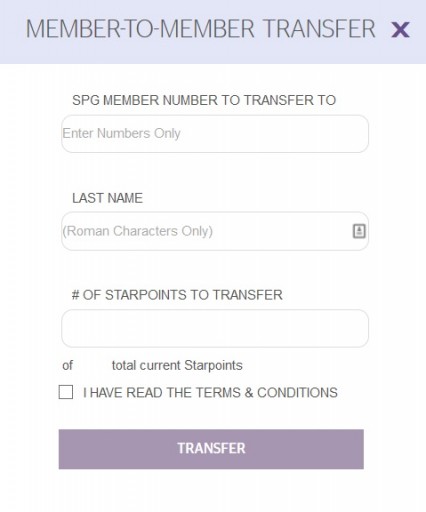 SPG Points transfer