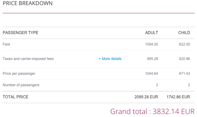 Qatar Airways Sales Maart 2016 - AMS-SYD Price Breakdown