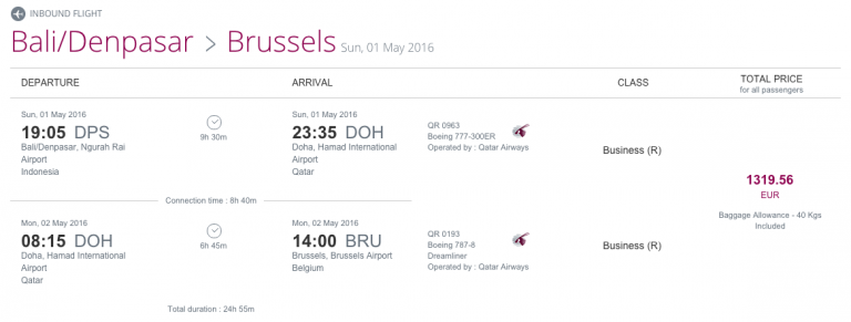 Qatar Airways Sales Maart 2016 - BRU-DPS Inbound Flight