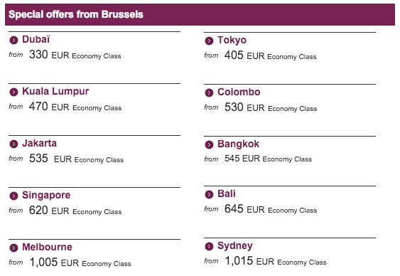 Qatar Airways Sales Maart 2016 - Brussels Offers