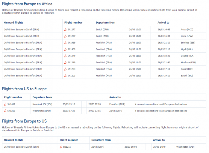Op de website van Brussels Airlines een overzicht van intercontinentale vluchten