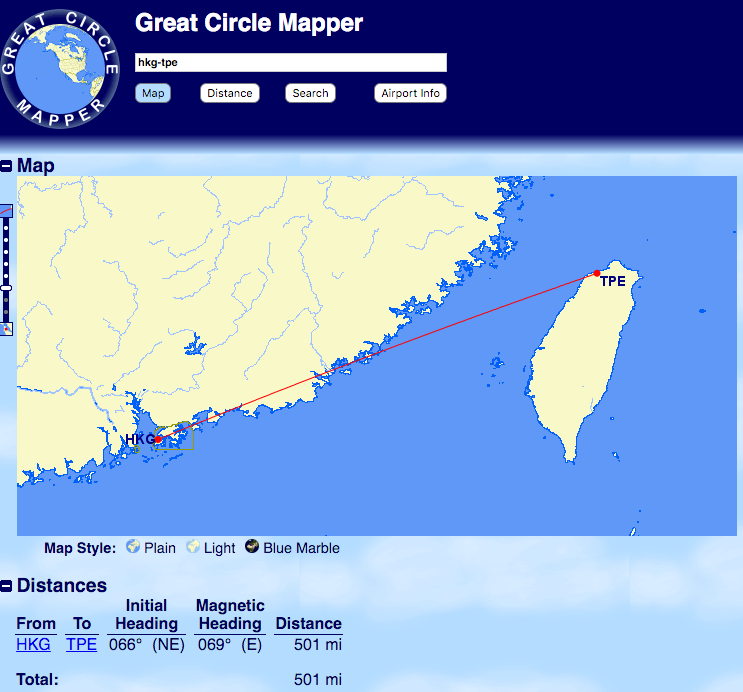 HKG-TPE 501 miles