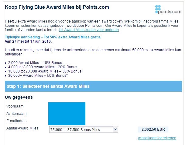 Flying Blue Miles 50% Korting