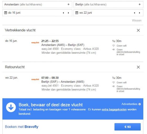 Google Flights - OTA Weergave