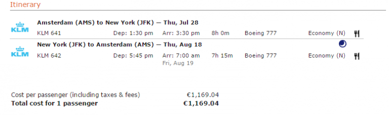 ITA Matrix - Amsterdam naar JFK