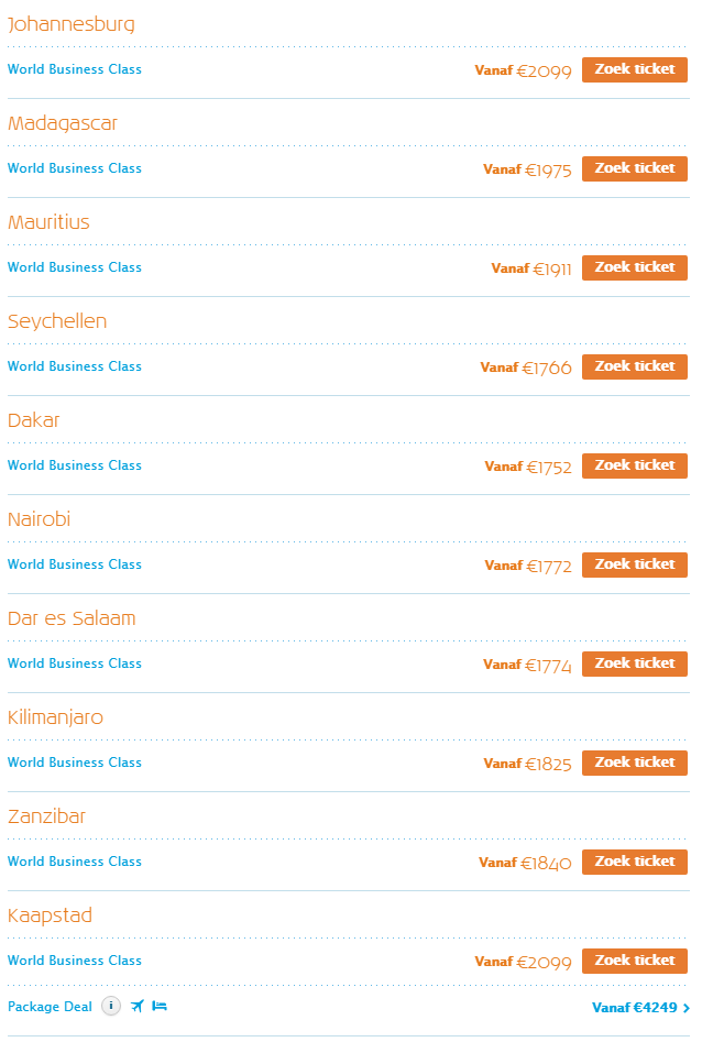 KLM Zomervoordeel World Business Class Afrika