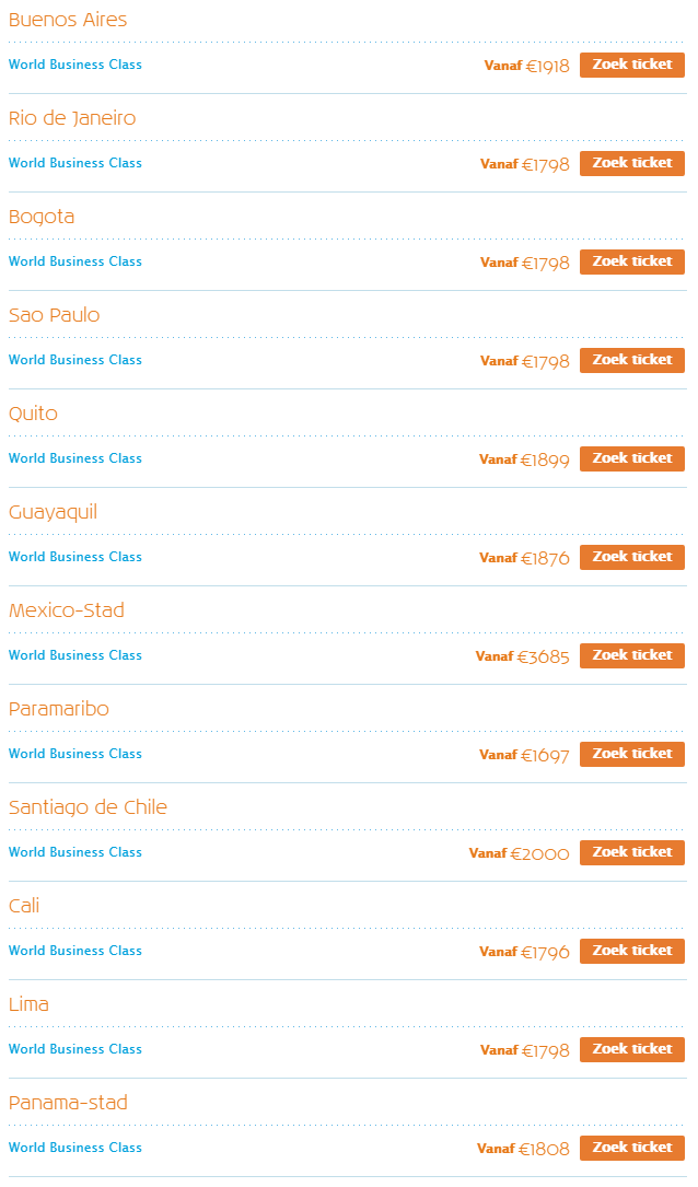 KLM Zomervoordeel World Business Class Latijns-Amerika