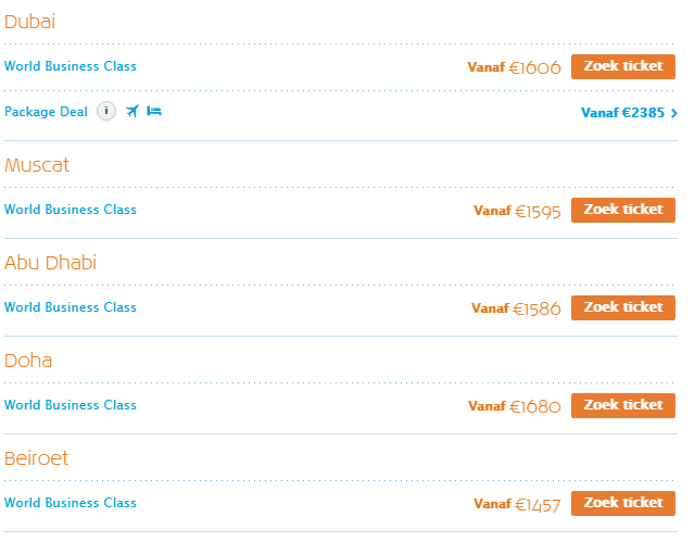 KLM Zomervoordeel World Business Class Midden-Oosten