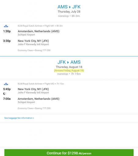 Priceline Amsterdam - JFK