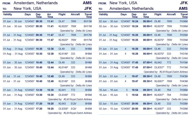 Skyteam timetable