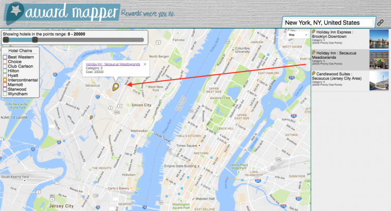 Awardmapper - NYC Manhattan IHG tot 20000 punten