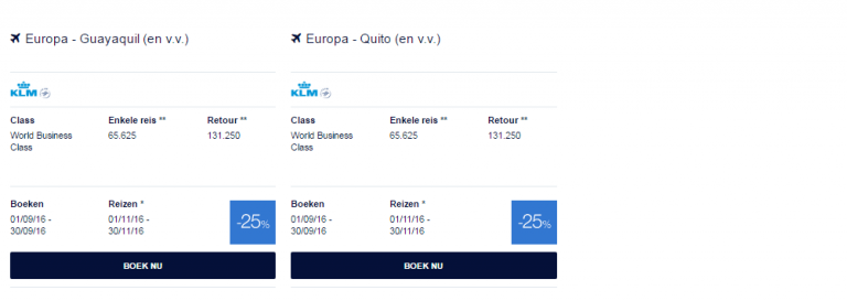 KLM Flying Blue Promo Awards September 2016 Zuid Amerika