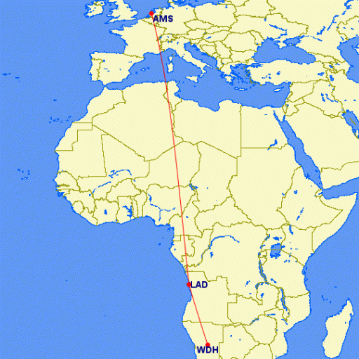 KLM naar Windhoek via Luanda