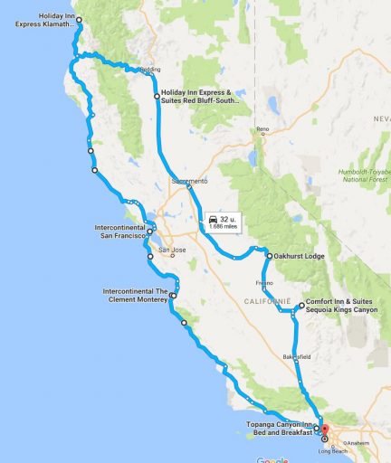 Onze route in Californië