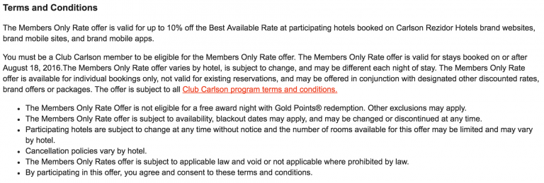 Club Carlson Members Only Rate