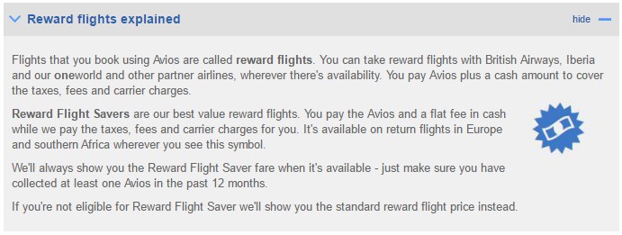 BA Executive Club - Reward Flight Saver