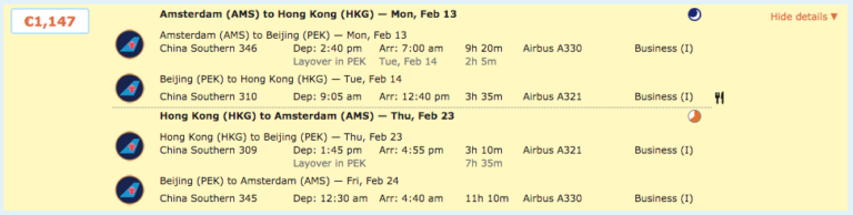 china southern business class deals