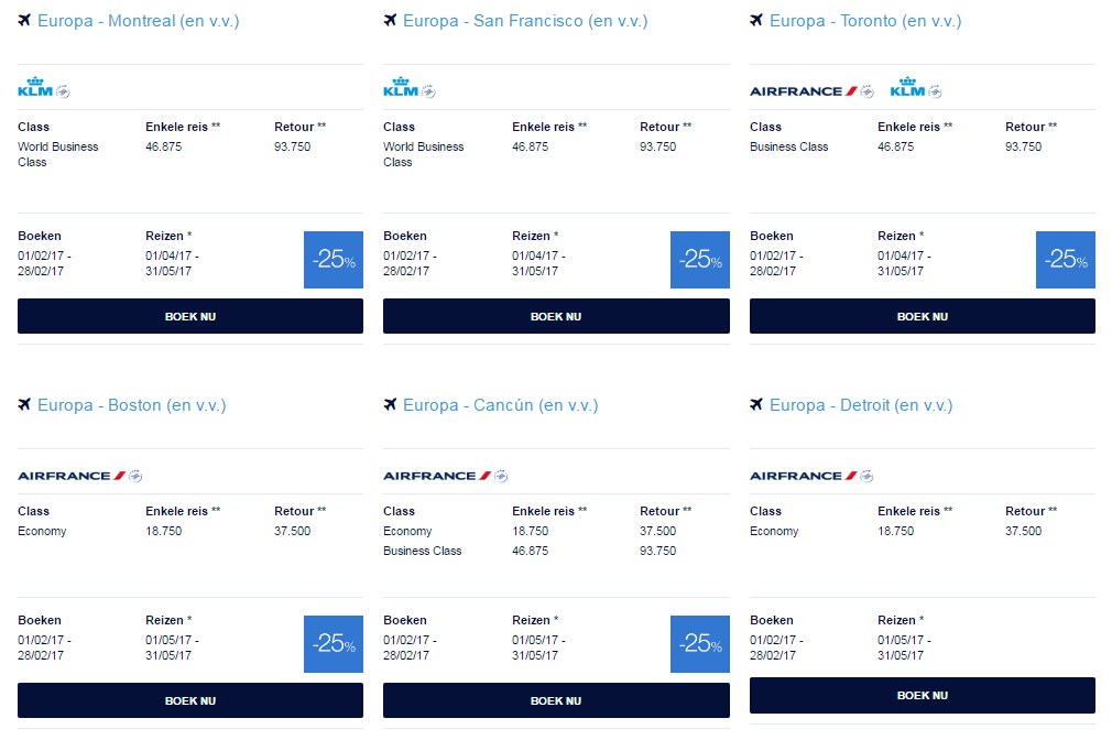 Flying Blue Promo Awards Februari Noord Amerika