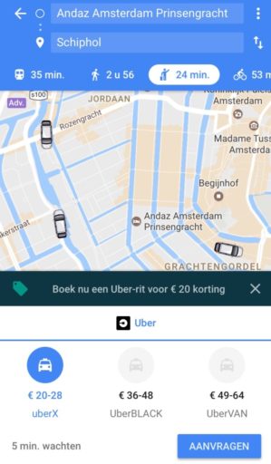 korting op uber via google maps