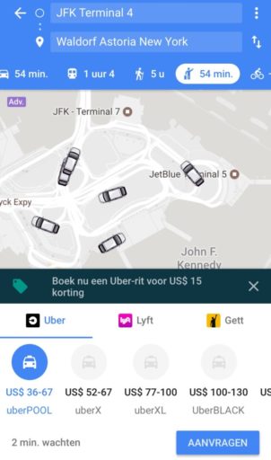 korting op uber via google maps