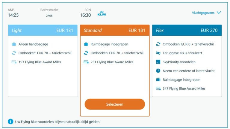 Nieuwe tariefstructuur KLM