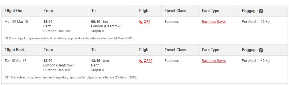 Qantas LHR-PER Business Class