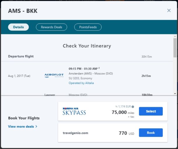 Pointimize - flights ams-bkk