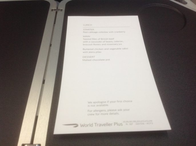 British Airways, Oneworld, World Traveller Plus, Dreamliner, 787-900, British Airways ervaringen, Londen, Newark, Upgrade, menukaart, menu