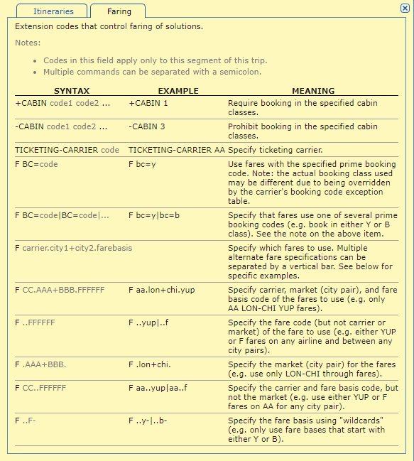 Matrix - ITA Software by Google extension codes fares