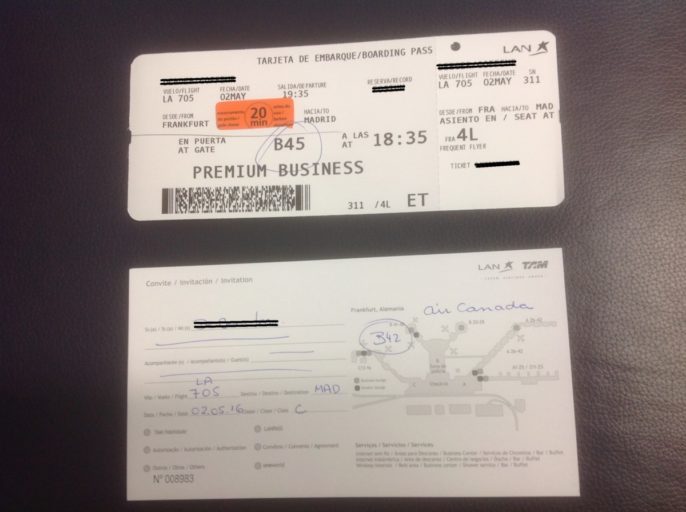 Boarding pass, Lounge, Frankfurt, Oneworld, Business Class, LATAM