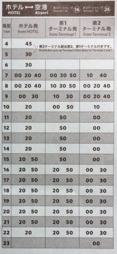 Timetable shuttle bus Hilton Narita