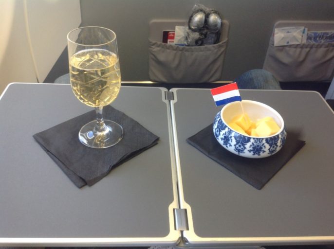 Champagne, kaas, business class