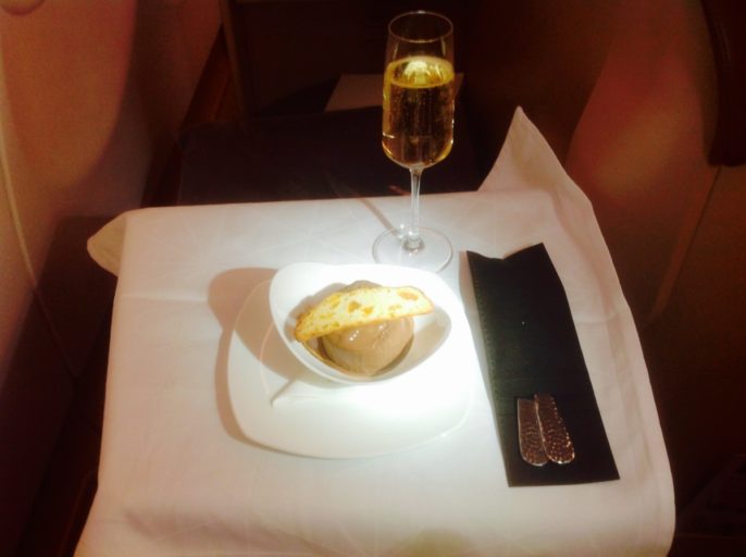 champagne, dessert, Etihad, a340, business class