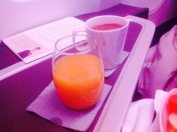 cathay pacific, koffie, jus d'orange