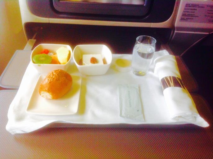 cathay pacific, voorgerecht, business class