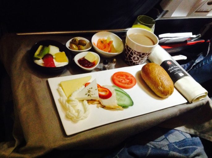 Turkish airlines, business class, voorgerecht, a320