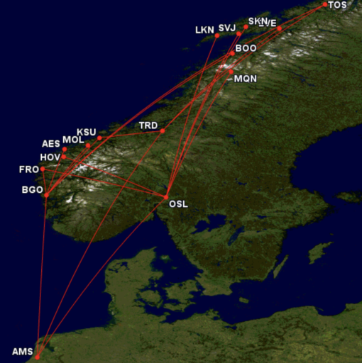 Codeshare routes KLM op Wideroe netwerk