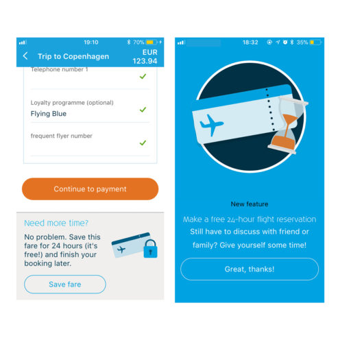 Screenshots KLM App iOS