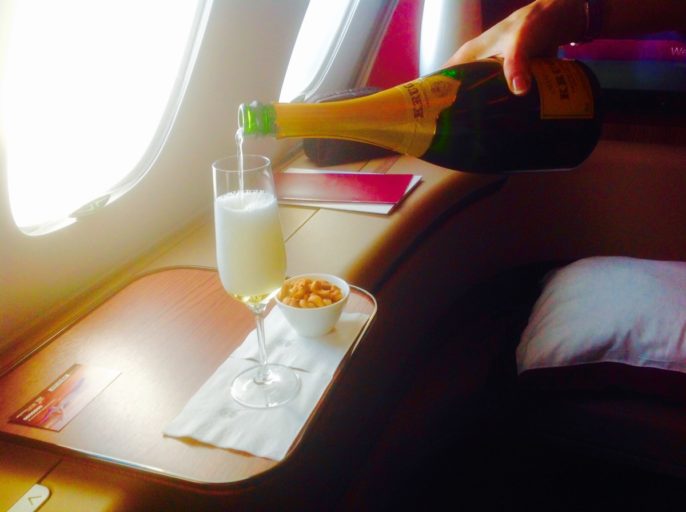 champagne, Qatar airways, a380