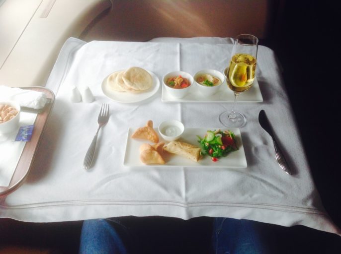 qatar airways, first class, lunch, a380