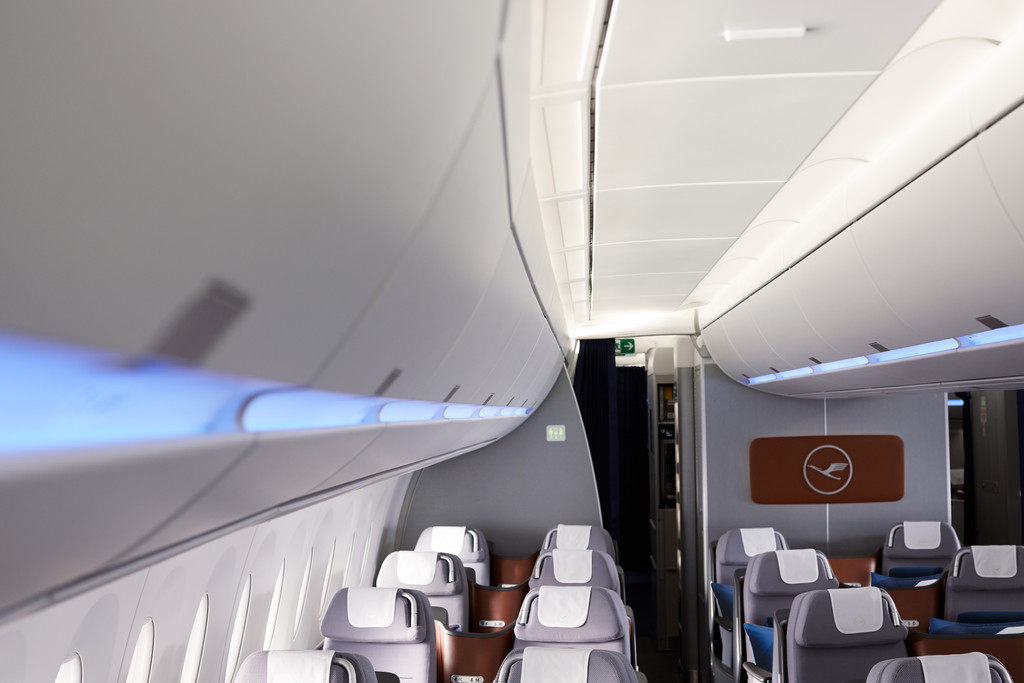 Lufthansa’s nieuwe verlichtingsconcept aan boord van de A350-900 (Bron: Lufthansa)