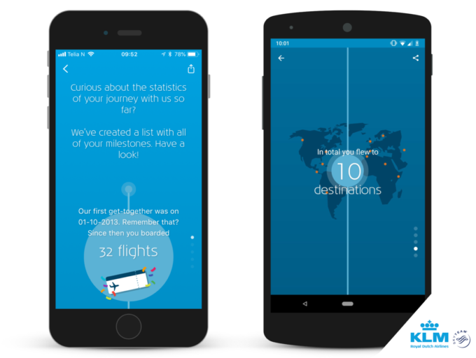 De nieuwe feature KLM Milestones in de iOS en Android KLM app