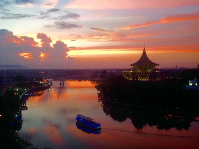 zonsondergang, hilton, kuching