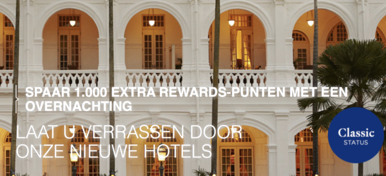 Extra Rewards Punten bij overnachting Fairmont, Raffles, Swissôtel