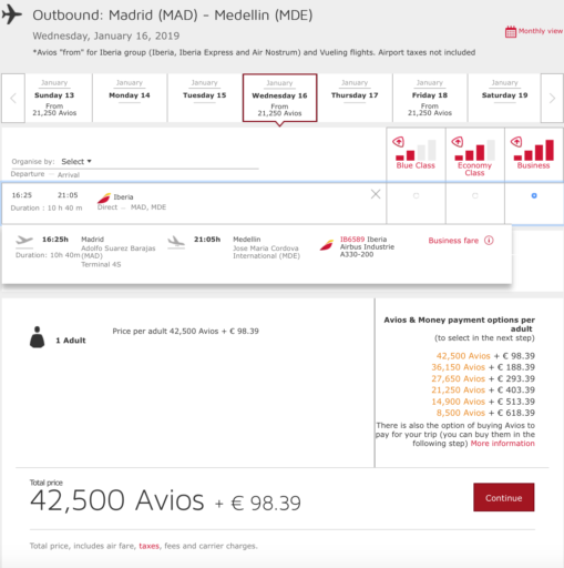 iberia, award chart, avios